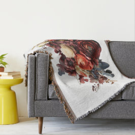 Manta Coral Blanco Floral Malhumorado Burgundy Granate