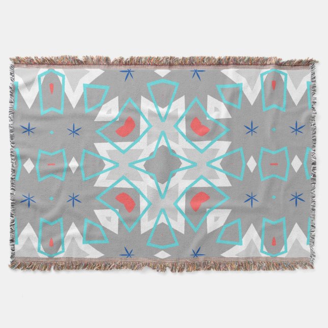 Manta Coral Gray Mandala Pattern | Geometric Floral Boho (Anverso)