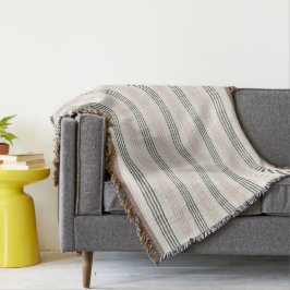 Manta Coral Peach Green Modern Stripe Boho Minimalista