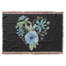 Corazón floral azul y verde acuarela