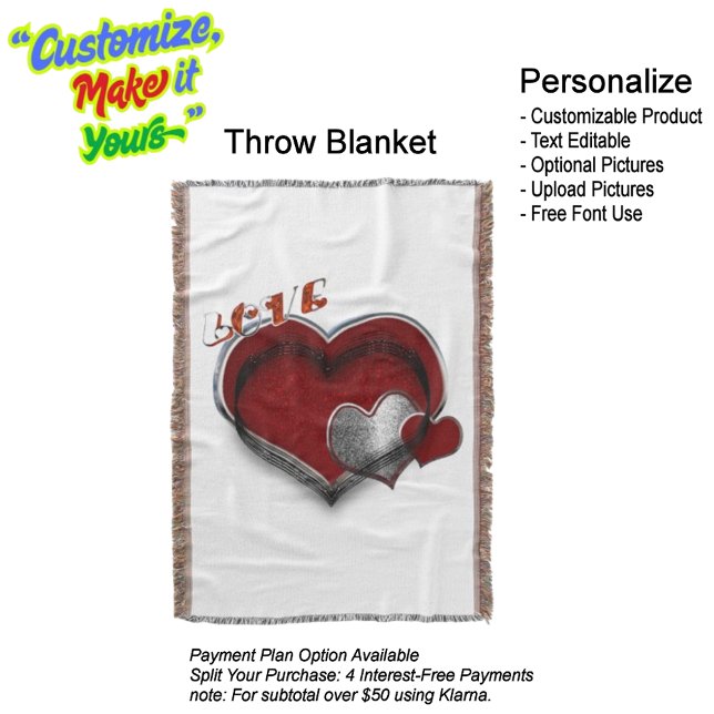 Manta Corazón Magic Cotton Throw Blanket Versión 2 (Heart Magic Love Red Silver with White Background Throw Blanket.)