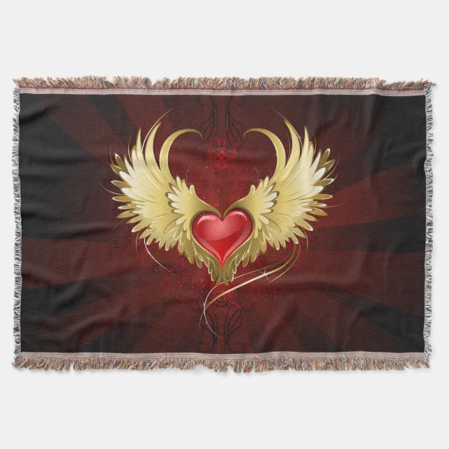 Manta Corazón Rojo con Alas Doradas (Anverso)