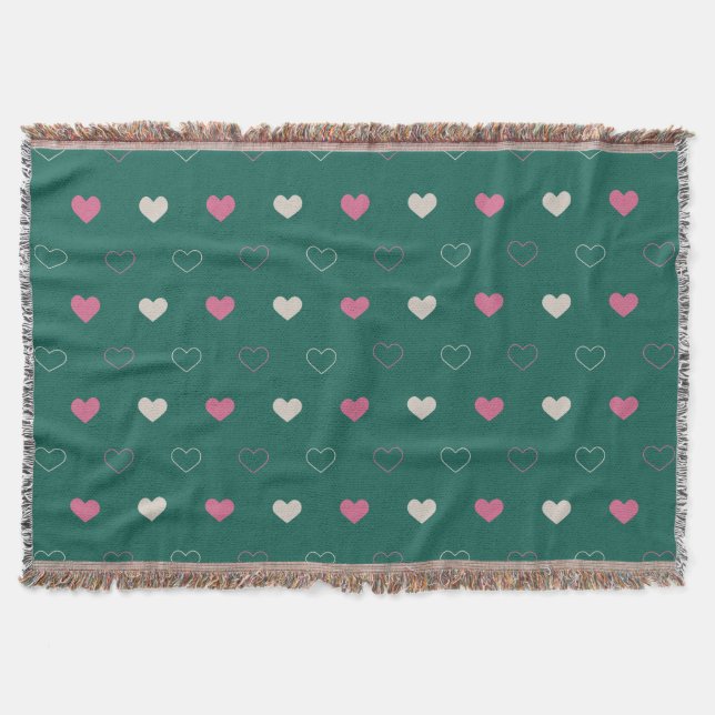 Manta Corazón Rosa y Verde Patrón Continuo Sin Costuras  (Anverso)