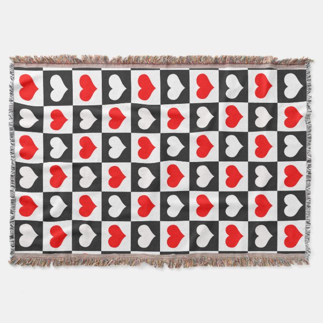 Manta Corazones de cuadros rojos y blancos (Anverso)