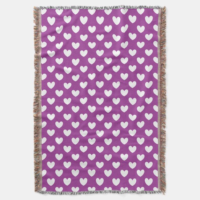 Manta Corazones de polka blanco sobre morado Cactus Flor (Frente vertical)