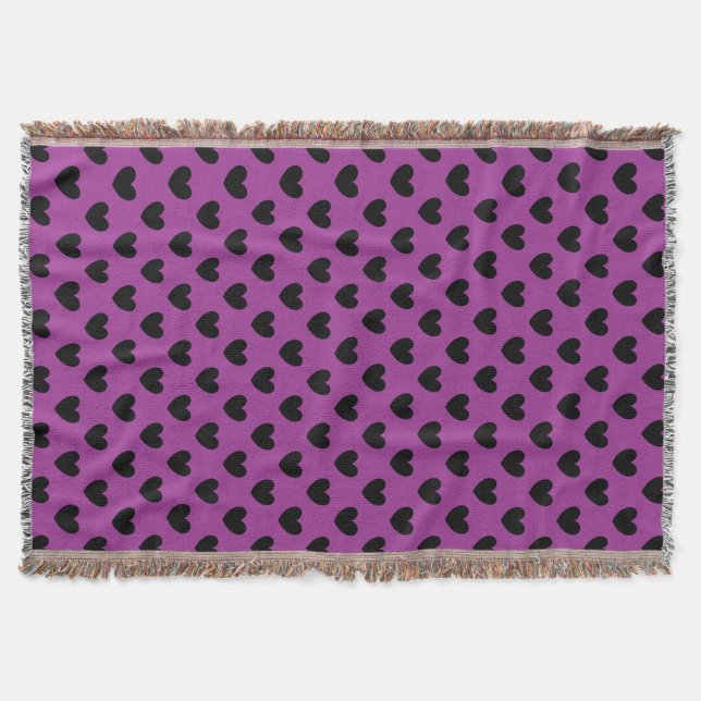 Manta Corazones de polka negra en morado (Anverso)