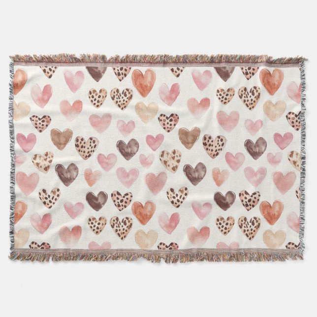 Manta Corazones de vaquera de crema rosa   (Anverso)