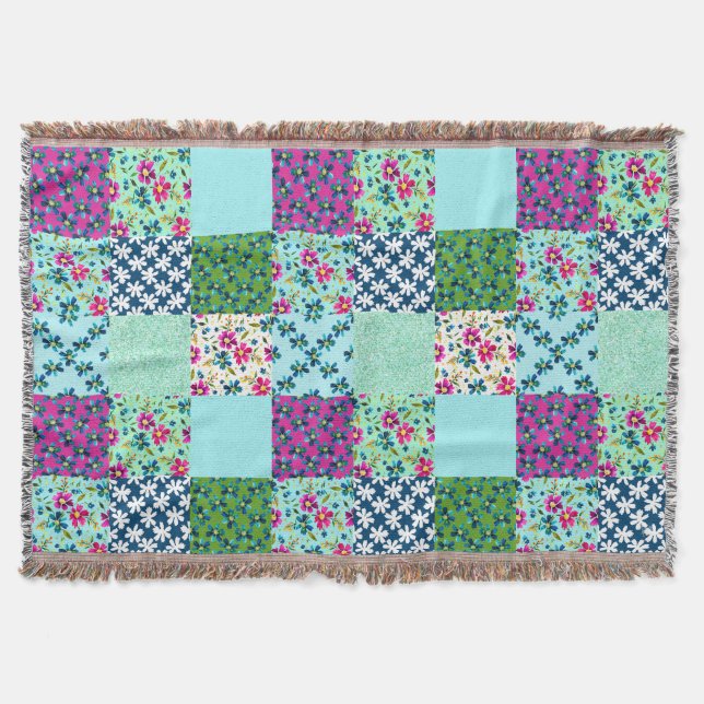 Manta Cosmosis-Acuarela Cosmos Floral Quilt (Anverso)