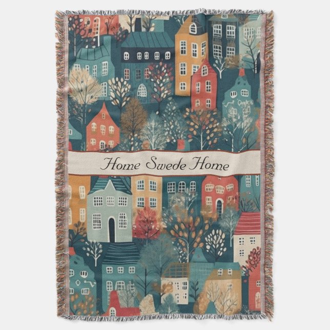 Manta Cosy Hygge Village Nordic Folk Art, personalizado (Frente vertical)