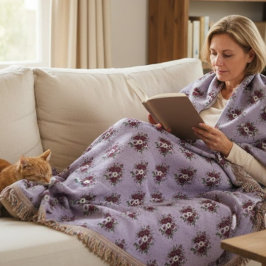 Manta Couverture Tissée bouquet de Violettes