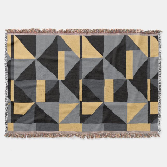 Manta Couverture Tissée Géométrie Noir, gris et or (Anverso)