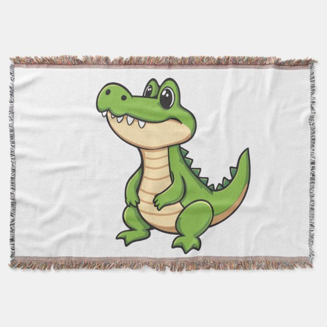 Manta Couverture Tissée Petit Crocodile Kawaii (Anverso)