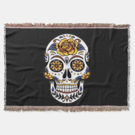 Manta Cráneo de azúcar rosa amarillo en negro