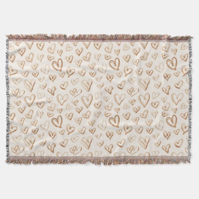 Manta Cream Brown Hearts Valentine's Day Love (Anverso)