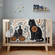 Creciente Lunar Gato Negro Místico Monograma Botán