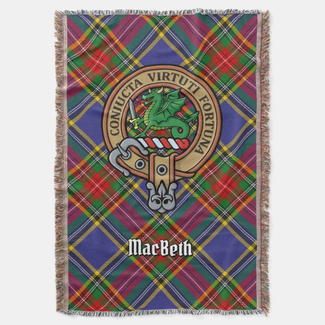 Manta Crest de Clan MacBeth sobre tartán (Frente vertical)