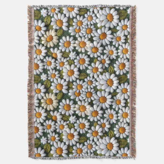 Manta Crochet White Daisies Spring Wildflowers (Frente vertical)