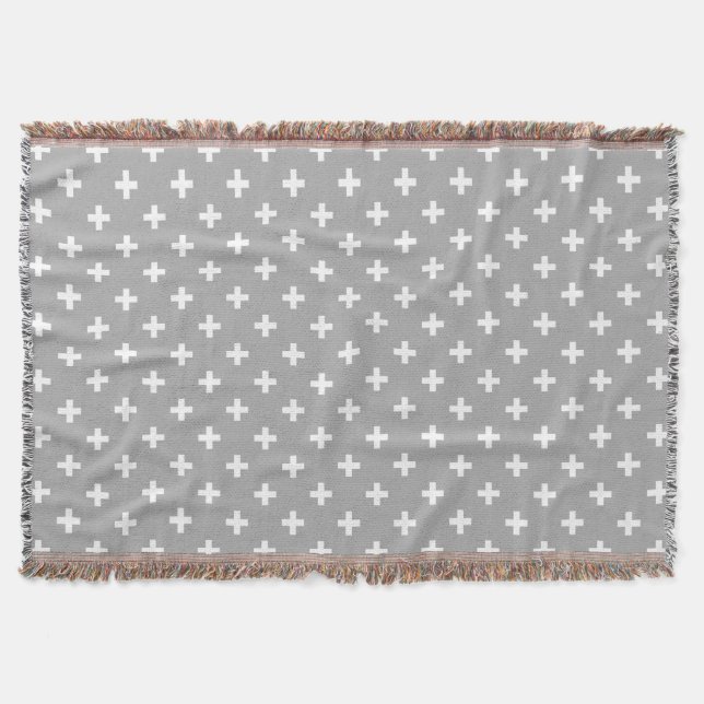 Manta Cruces de polka blanca en gris (Anverso)