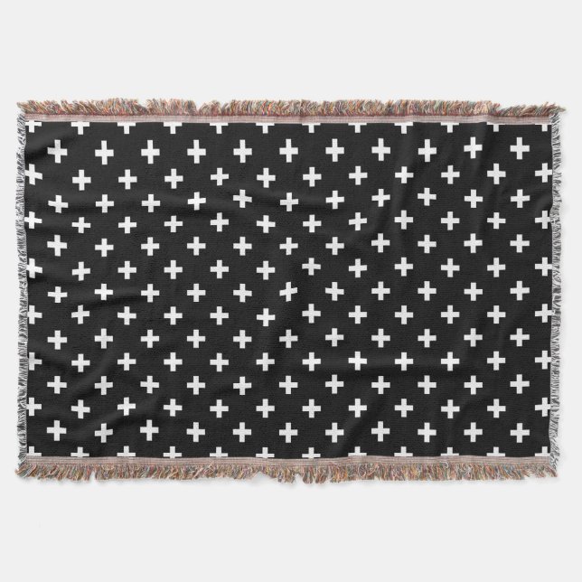 Manta Cruces de polka blanca sobre negro (Anverso)