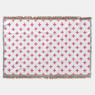 Manta Cruces de polka de Fuchsia sobre blanco