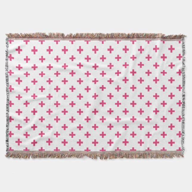 Manta Cruces de polka de Fuchsia sobre blanco (Anverso)