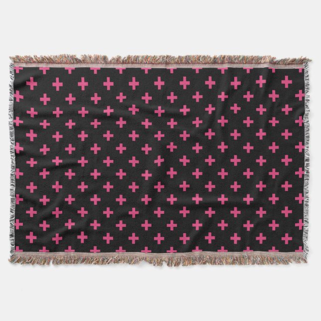Manta Cruces de polka de Fuchsia sobre negro (Anverso)