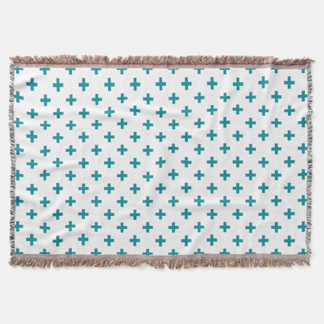 Manta Cruces de polka verde azuladas sobre blanco (Anverso)
