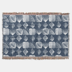 Manta Crudo trapo tribal caribeño: azul marino y blanco,