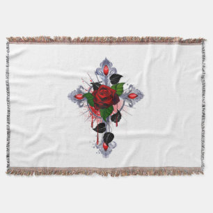 Manta Cruz de Plata con una Rosa Roja