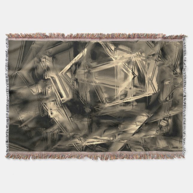 Manta Cuadrados beige cruzados manchados con "pinceles" (Anverso)