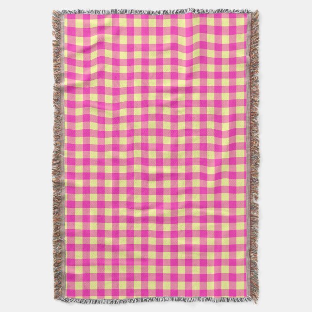 Manta Cuadro de Gingham Rosa Brillante y Amarillo  (Frente vertical)