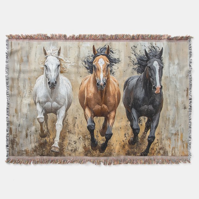 Manta Cuadros de Galloping de Trío de Caballos (Anverso)