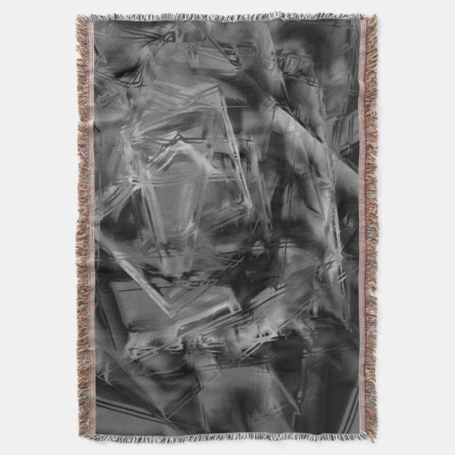 Manta Cuadros manchados de gris negro, 'trazos de pincel (Frente vertical)