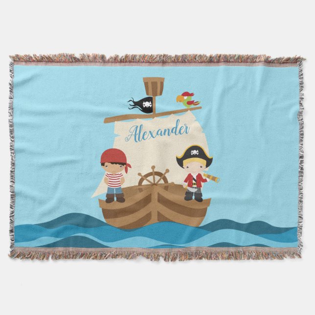 Manta Cuadros Piratas Y Un Gran Barco Nombre Personaliza (Anverso)