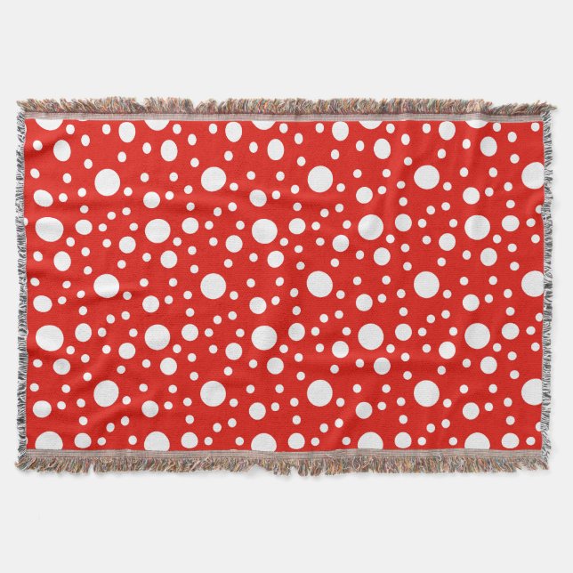 Manta Cubierta de Duvet de puntos de Polka Blanco Rojo (Anverso)