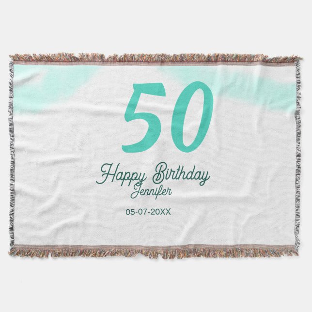 Manta cumpleaños 50 agregar nombre fecha año verde paste (Anverso)