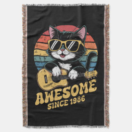 Manta Cumpleaños Retro Gato Amante Ukulele 40 Cumpleaños