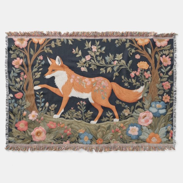 Manta Curioso Fox Faux Embroidery Elegante Floral (Anverso)