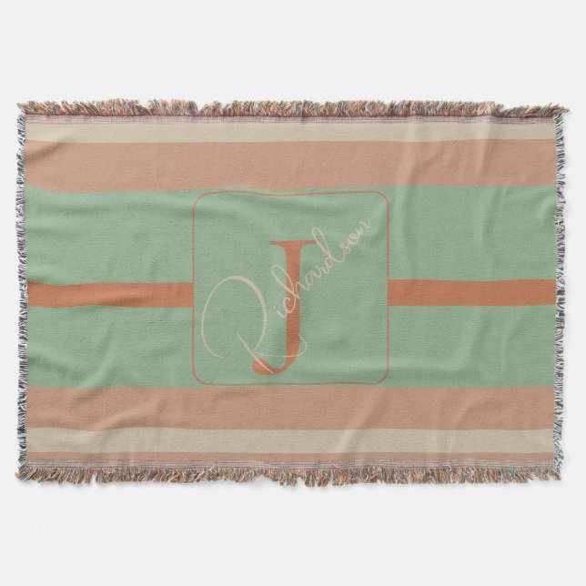 Manta Custom Coral Sage Stripe Monogram Boho Pastel Chi (Anverso)