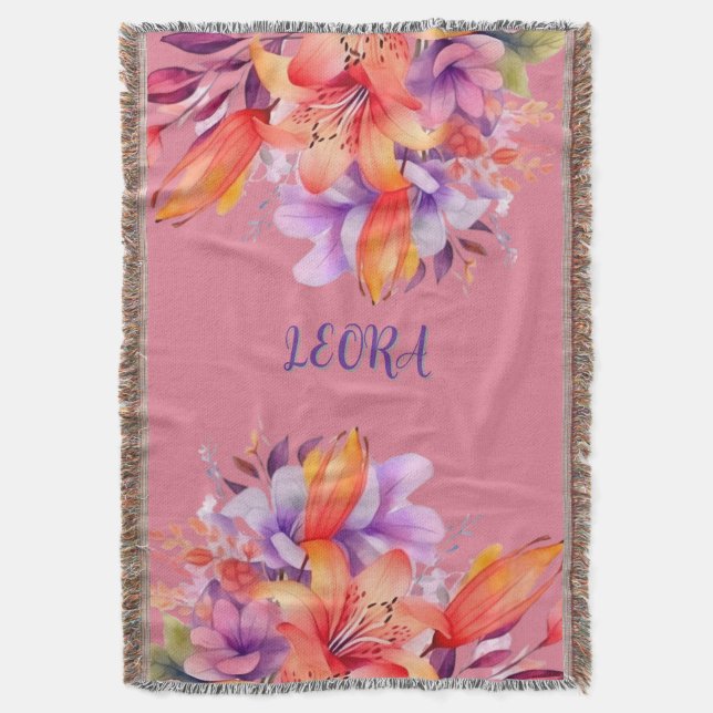 Manta Custom Name Flower Cozy Fleece Throw (Frente vertical)