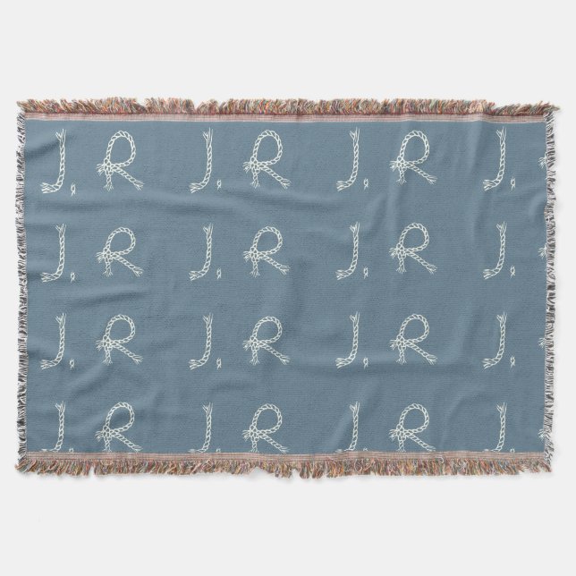 Manta Customized Blue White Rope Knot Monogram Soft Warm (Anverso)