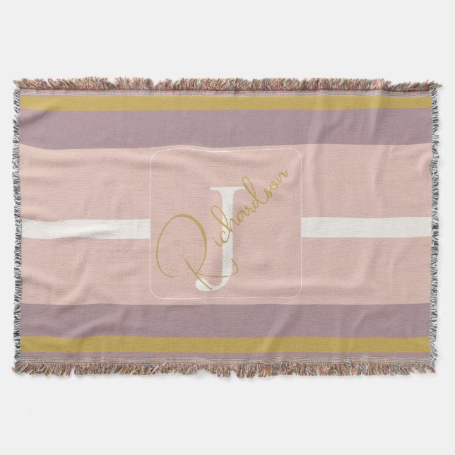 Manta Customized Blush Pink Gold Stripe Monogram Chic  (Anverso)