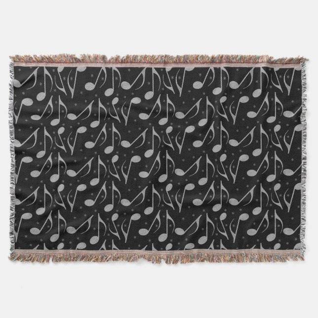 Manta Cute Black Houndstooth Chic Notas Musicales (Anverso)