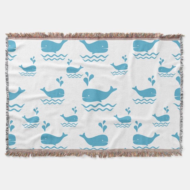 Manta Cute Blue Whale Seamless Ocean Pattern (1) (Anverso)