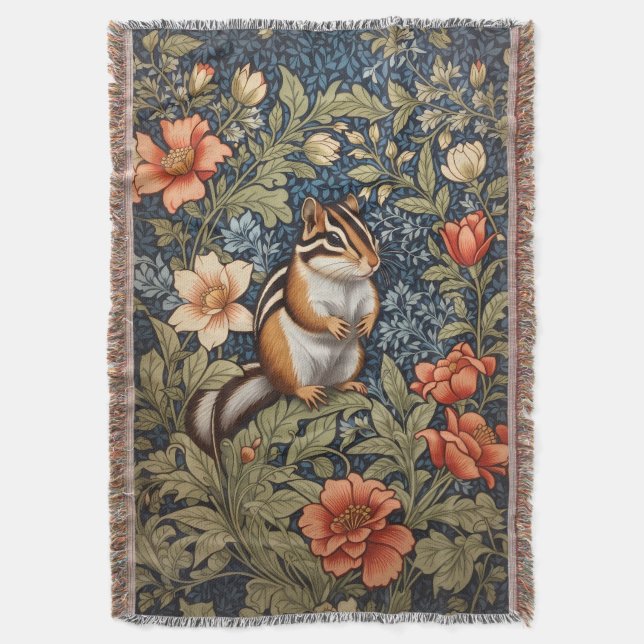 Manta Cute Chipmunk William Morris Inspiró Floral (Frente vertical)