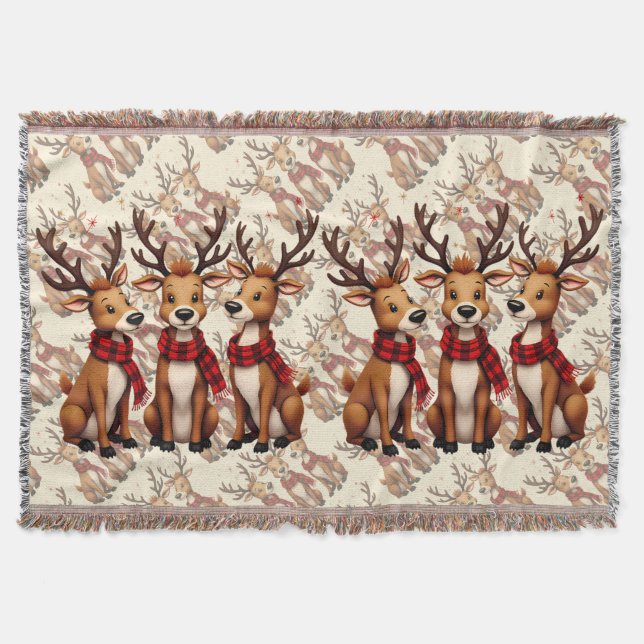 Manta Cute Christmas Reindeer Trio with Plaid Scarves (Anverso)