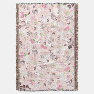 Manta Cute conejo japonés Kawaii y gingham rosa a cuadro