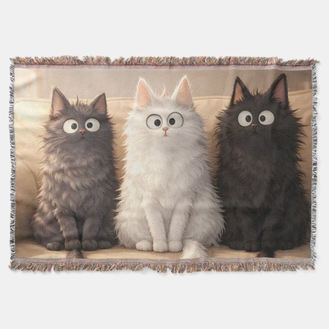 Manta Cute Fluffy Cartoon Cats Gray White & Black  (Anverso)