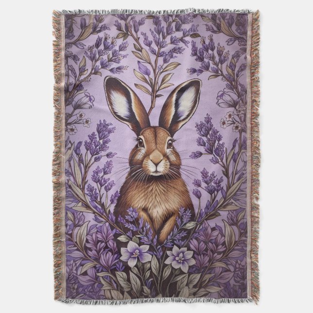 Manta Cute Hare Con Lavanda Inspirada William Morris (Frente vertical)