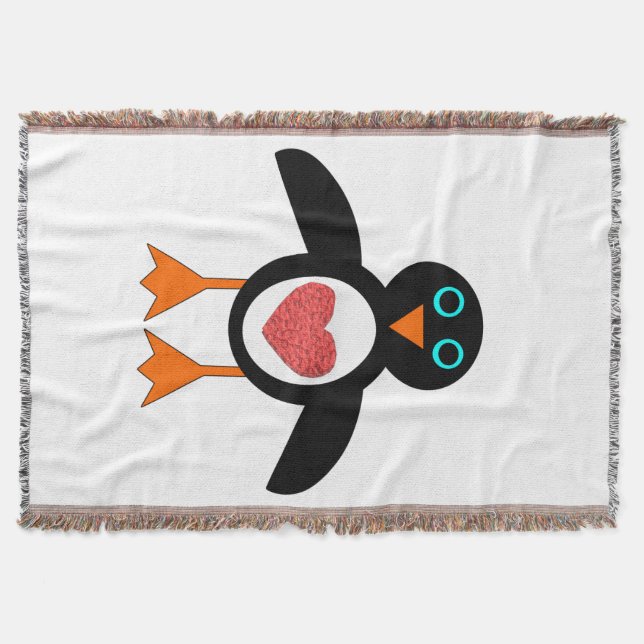 Manta Cute Love Heart Penguin Throw Blanket (Anverso)